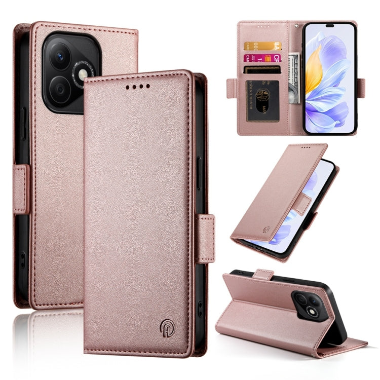 Rose pink frosted leather magnetic folio phone case with side buckle, card slots, stand