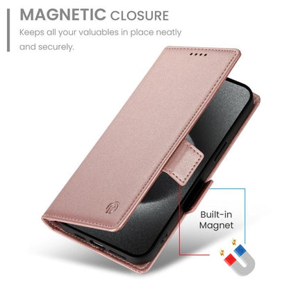 Rose gold magnetic phone wallet case with folio cover and card slot pocket.