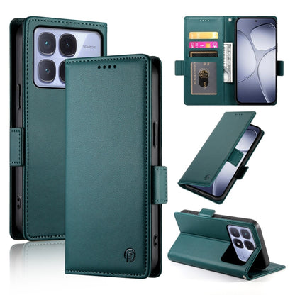 Dark green frosted leather folio phone case with side buckle magnetic closure and card slot