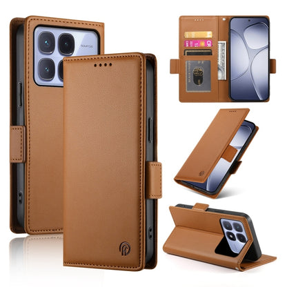 Tan/brown frosted leather folio phone case with side buckle magnetic closure and stand