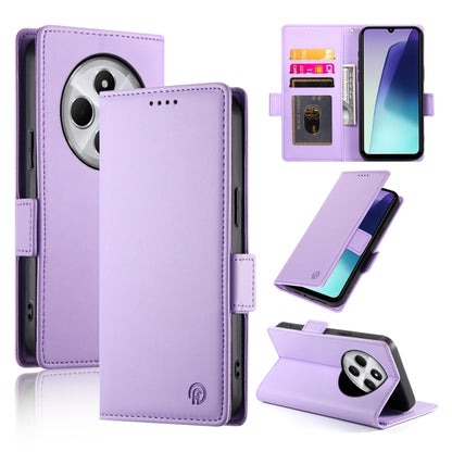 Lavender frosted leather folio phone case with side buckle magnetic closure and stand
