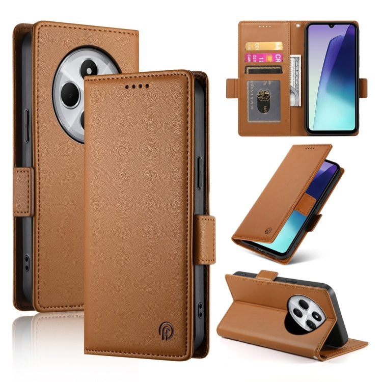 Brown frosted leather folio phone case with side buckle magnetic closure and card slot