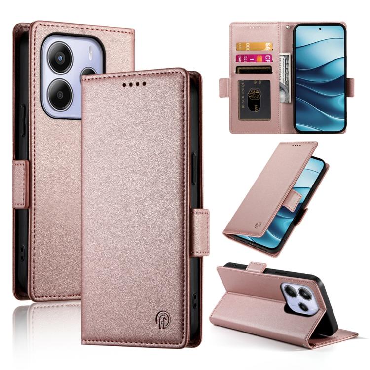 Rose gold frosted leather phone case with side buckle and card slot cover