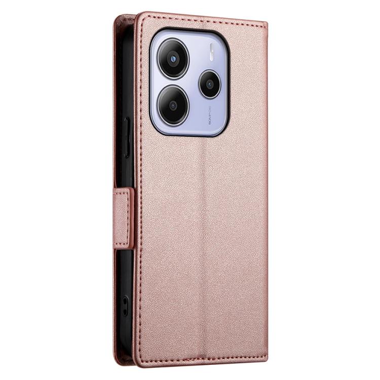 Rose gold frosted leather phone case with rear camera cutout and side buckle