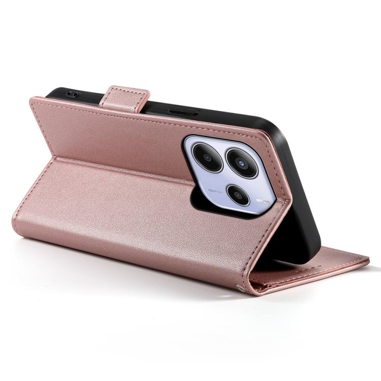 Rose gold frosted leather flip phone case with side buckle and camera protection
