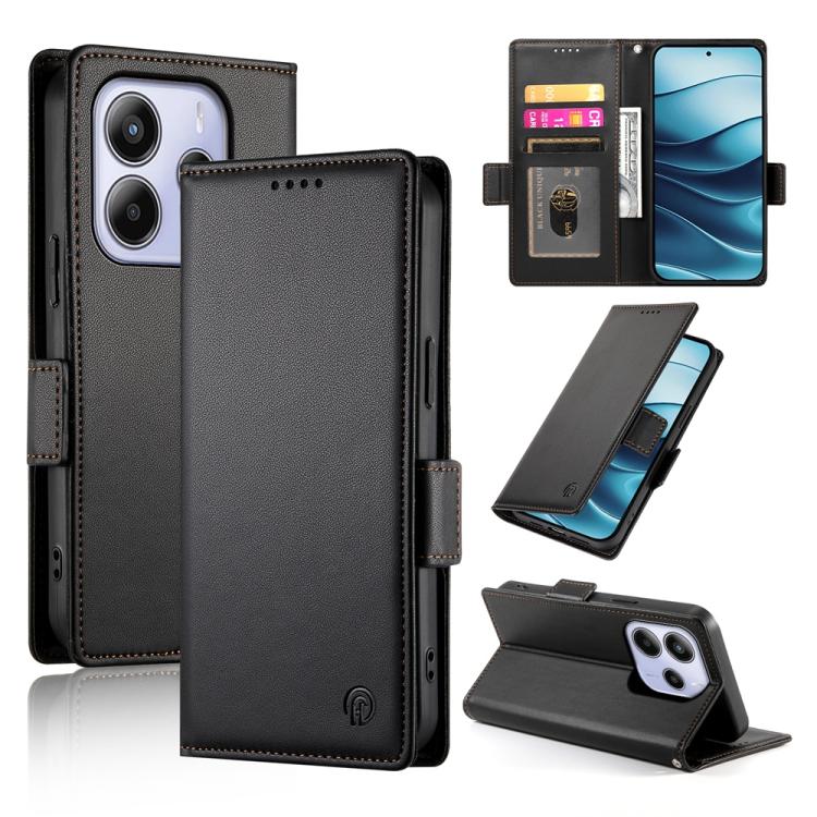 Black frosted leather phone case with side buckle and built-in card slots