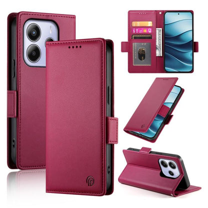 Wine red frosted leather phone case with side buckle and card slot cover