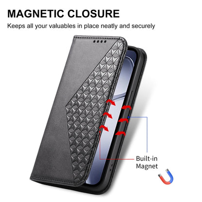 Black magnetic leather phone case with 3D cube texture and front closure