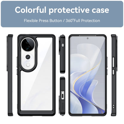 Clear protective phone case with black edge, showing front, back, and side buttons