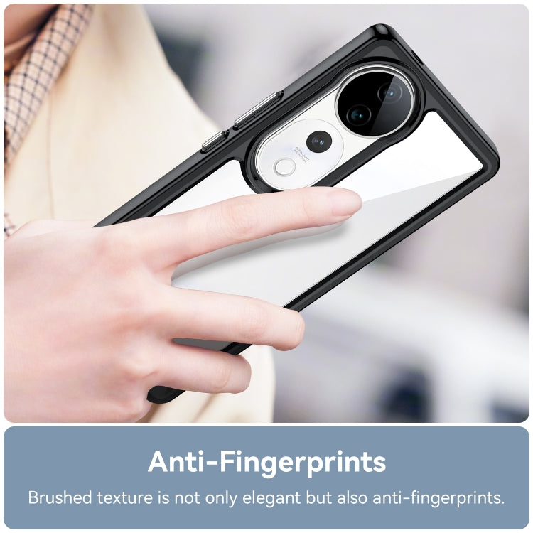 Black protective phone case with clear back panel and raised camera lens cover