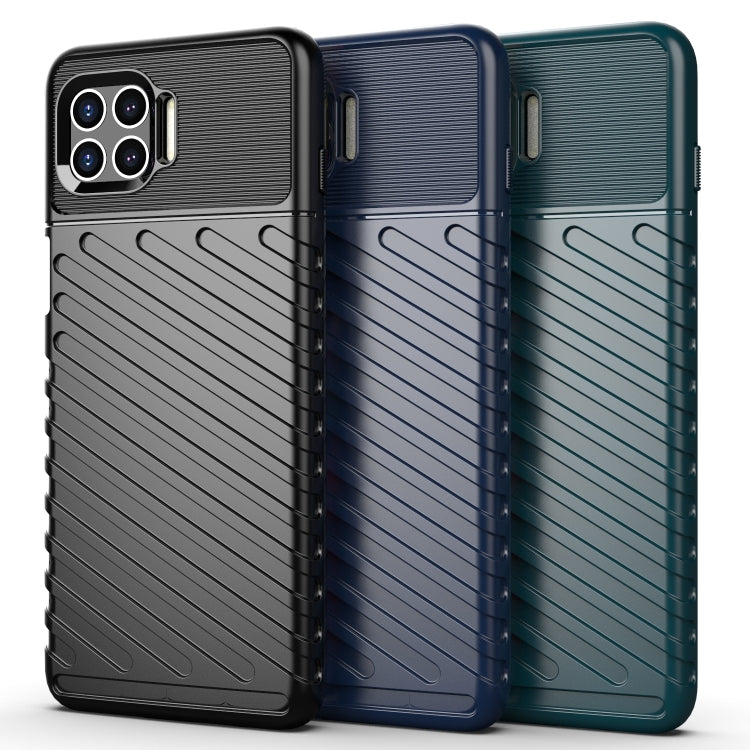 Three shockproof TPU phone cases shown: black, blue, and teal with ridged pattern