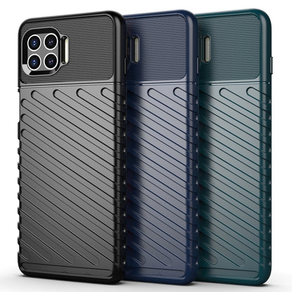 Three shockproof TPU phone cases shown: black, blue, and teal with ridged pattern