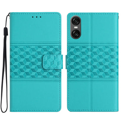Diamond embossed leather phone case, teal with wrist strap and flap