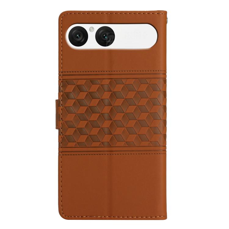Brown diamond-embossed leather folio phone case with camera cutout