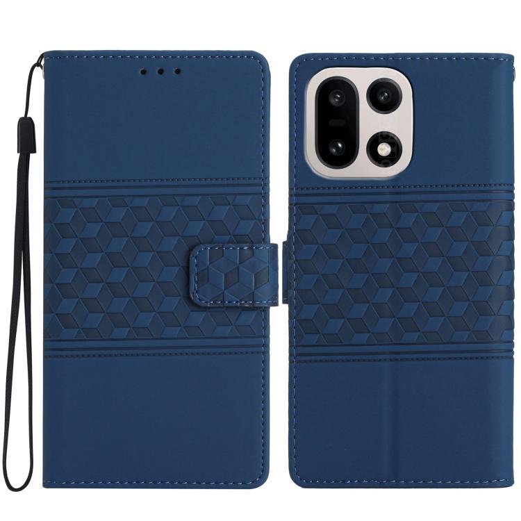 Blue embossed leather wallet phone case with diamond texture and magnetic card holder