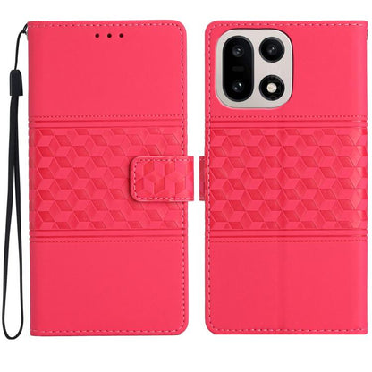 Pink embossed leather wallet phone case with diamond texture and magnetic card holder