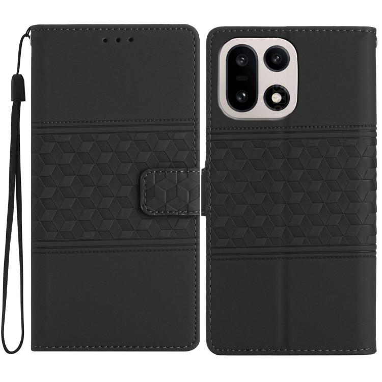 Black embossed leather wallet phone case with diamond texture and magnetic card holder