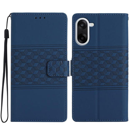 Dark blue leather phone wallet case with diamond embossed texture and front flip cover