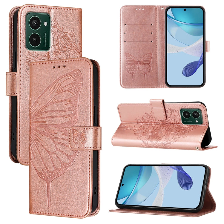 Embossed butterfly leather phone case with folio wallet style, rose pink finish
