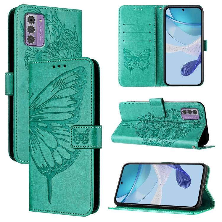 Teal embossed butterfly leather phone case with folio cover and card slot