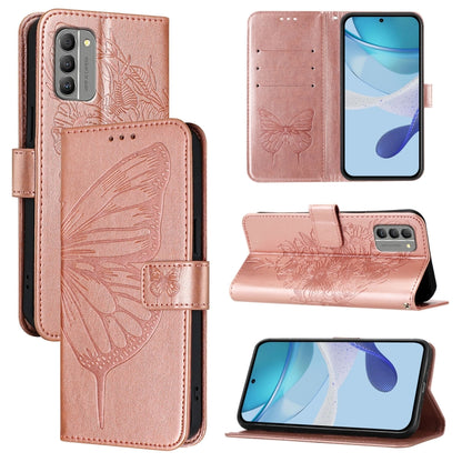 Embossed butterfly leather phone case, rose pink folio with magnetic flip cover and stand