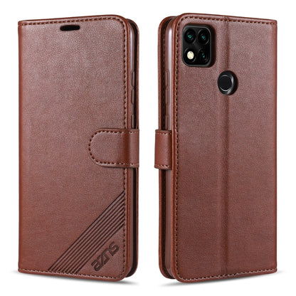 Brown flip leather phone case with holder and card slots, horizontal fold, side button cutouts.