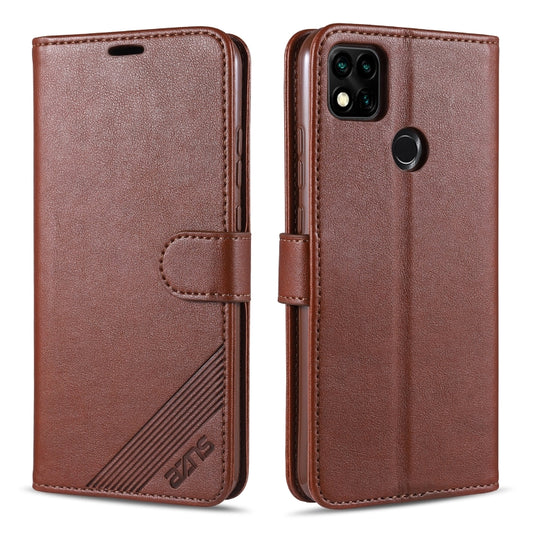 Brown flip leather phone case with holder and card slots, horizontal fold, side button cutouts.