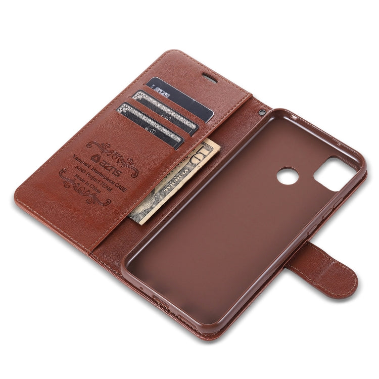 Brown leather flip phone case with internal card slots and back cover for phone.