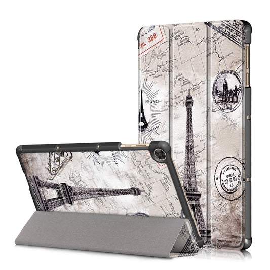 10.1-inch leather tablet case with retro map/Eiffel pattern and tri-fold stand
