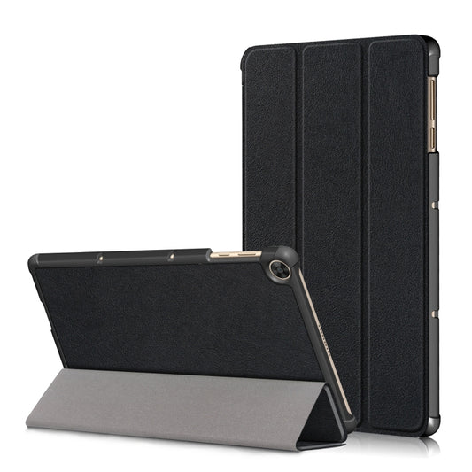 Black 10.1-inch tablet flip case with tri-fold stand and front cover, horizontal viewing.