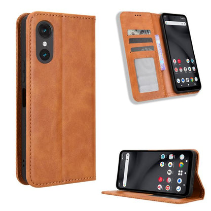 Brown folio leather phone case with magnetic buckle and card slot panel