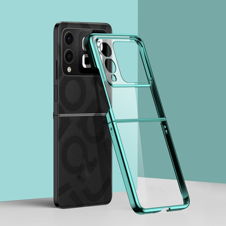 Teal-green electroplated shockproof phone case with clear back and camera cutouts