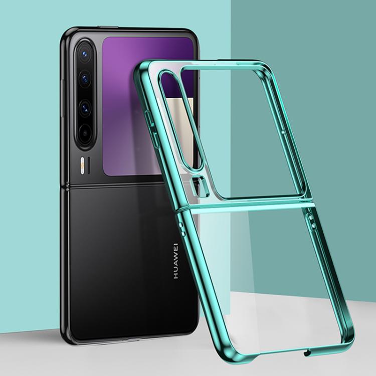 Green electroplated shockproof phone case with clear back and camera cutouts