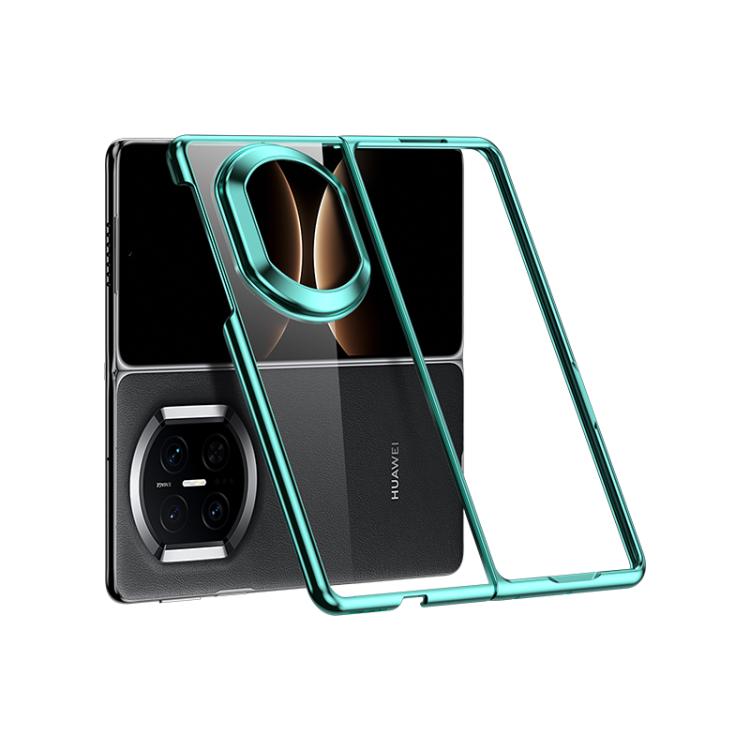 Teal transparent shockproof phone case with electroplated border and camera cutouts
