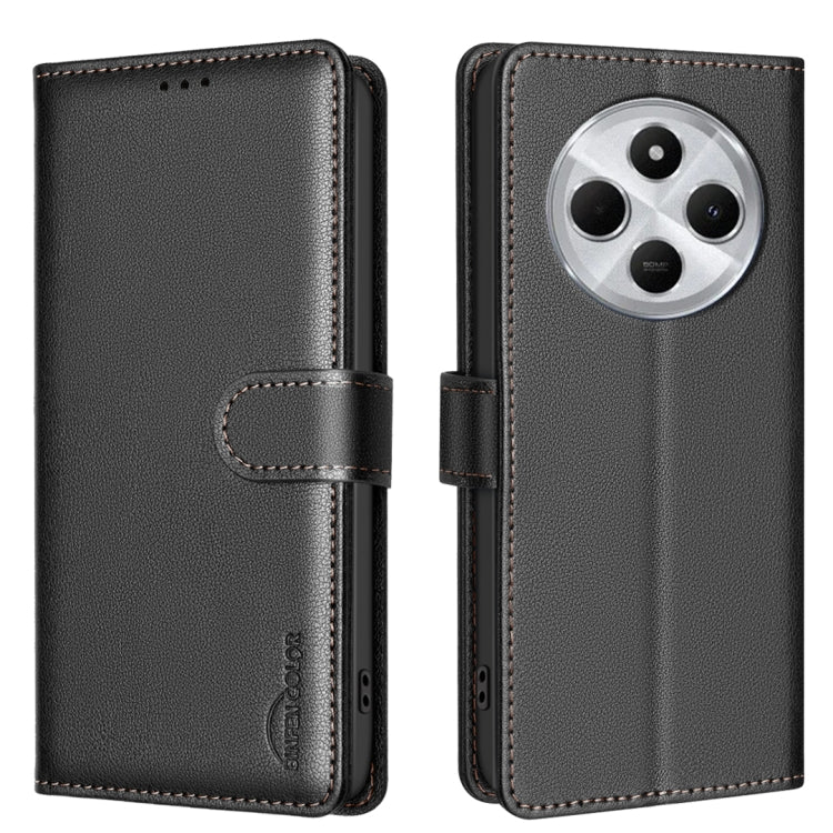 Black litchi-textured leather folio phone case with magnetic flap and camera cutout