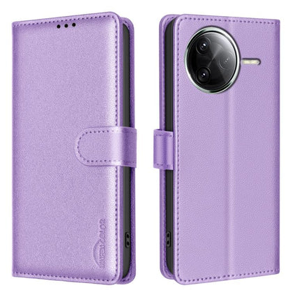Purple litchi-texture wallet phone case with magnetic flap and rear camera cutout