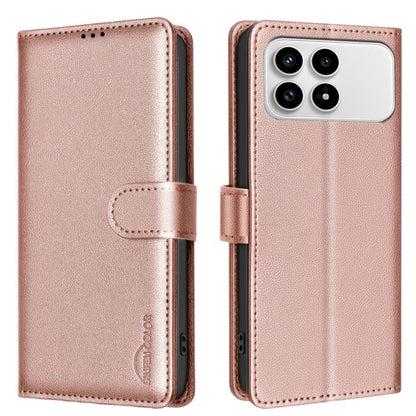 Light pink textured leather wallet phone case with flip cover and side strap
