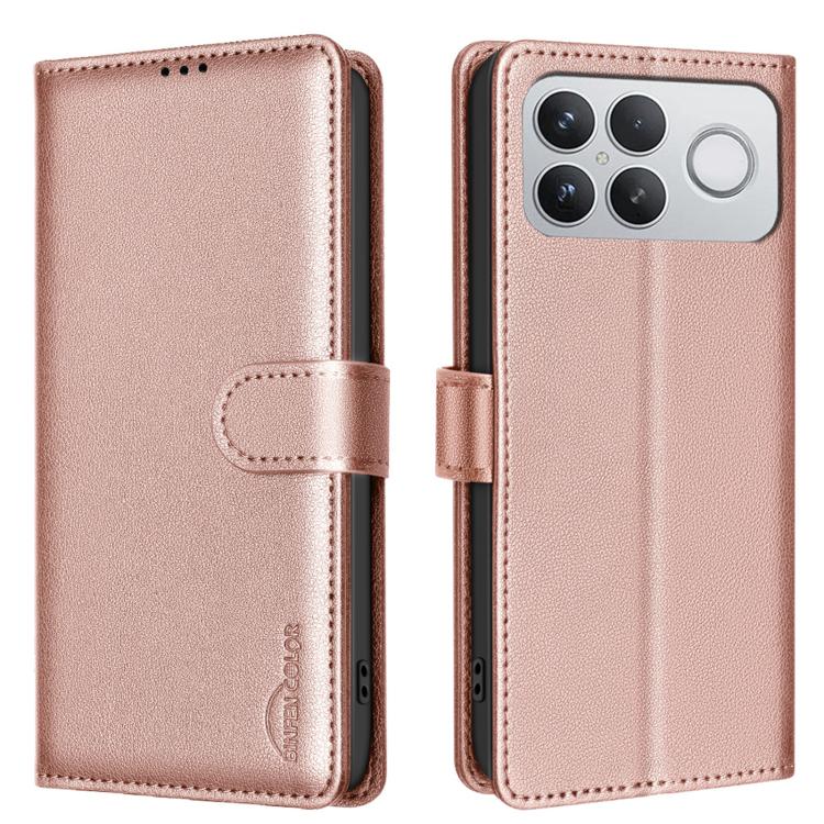Light pink folio wallet phone case with side strap and cutouts for camera and buttons