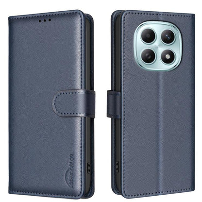 Slate blue folio leather phone case with front strap and dual camera cutout