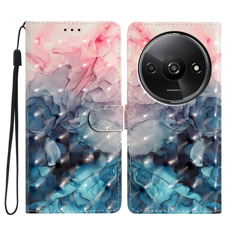 Marble leather phone case with wrist strap, pink and blue pattern, dual camera cutout