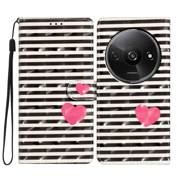 Leather phone case with wrist strap, black-and-white stripes with pink hearts, camera cutout