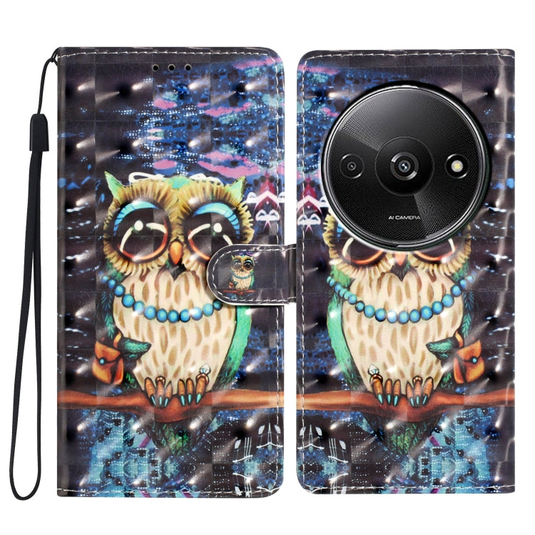 3D pattern leather phone case with colorful owl design and wrist strap
