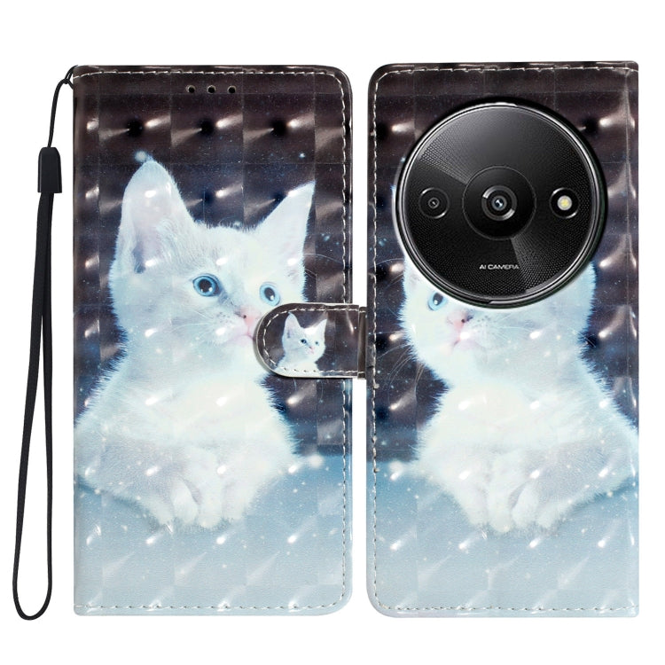 3D pattern leather phone case with blue cat face design and wrist strap