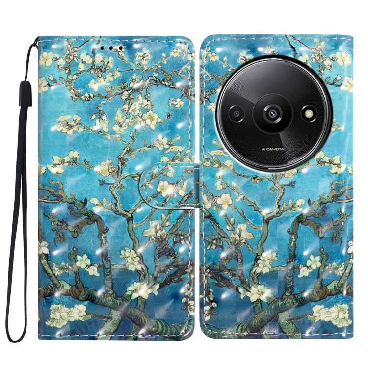 3D pattern leather phone case with blue floral tree branch design and wrist strap