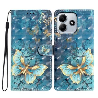 Leather phone case with 3D gold butterfly print, wrist strap, magnetic clasp