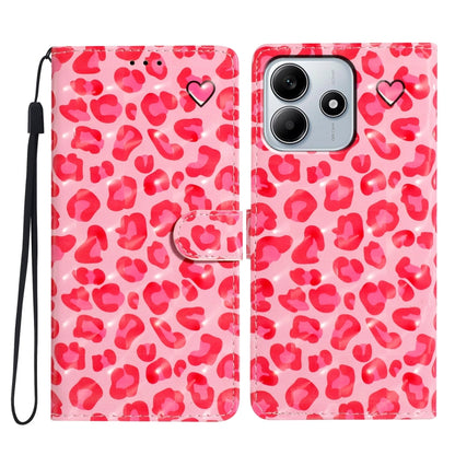 Leather phone case with 3D red heart print, wrist strap, magnetic clasp