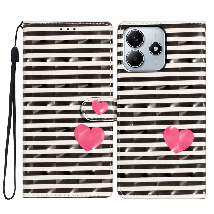 Leather phone case with 3D striped pattern and pink hearts, wrist strap, magnetic clasp