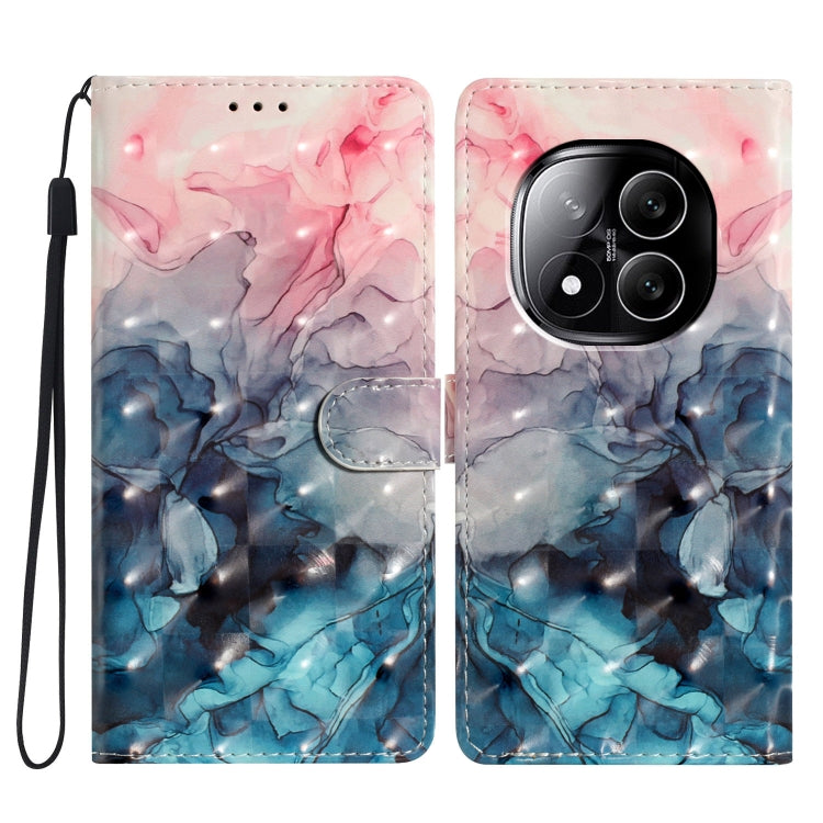 3D leather phone case with pink-to-blue watercolor waves and magnetic strap