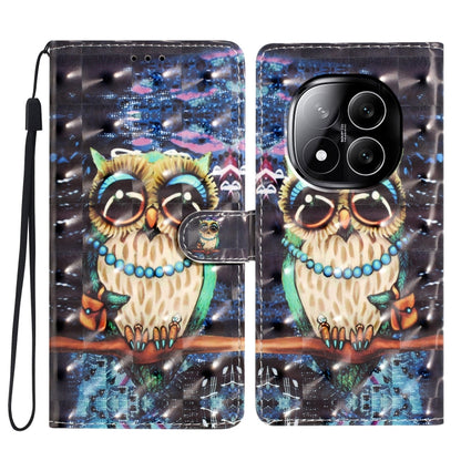 3D patterned leather phone case with colorful owl design and magnetic flip strap closure