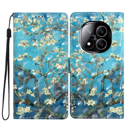 3D leather phone case with turquoise blue and gold blossom branch art, magnetic strap